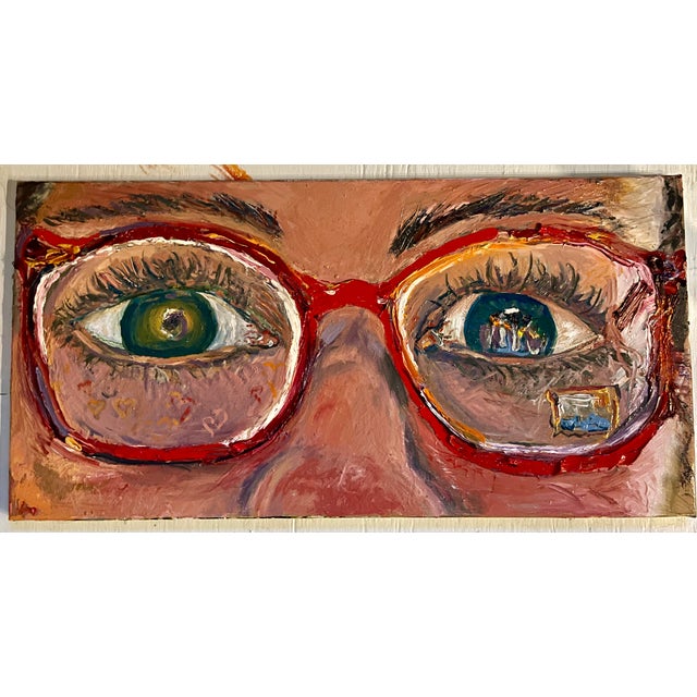 Red "The Red Glasses", Original, One-of-a-Kind, Oil Painting, Woman Art For Sale - Image 8 of 12