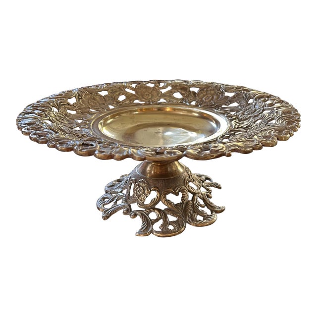 Vintage Solid Brass Italian Tazza or Pedestal Bowl For Sale