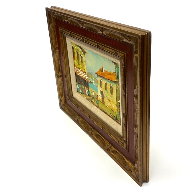 Sky Blue Impressionist Streetscape Original Oil on Canvas Painting Circa 1950s, Framed For Sale - Image 8 of 12