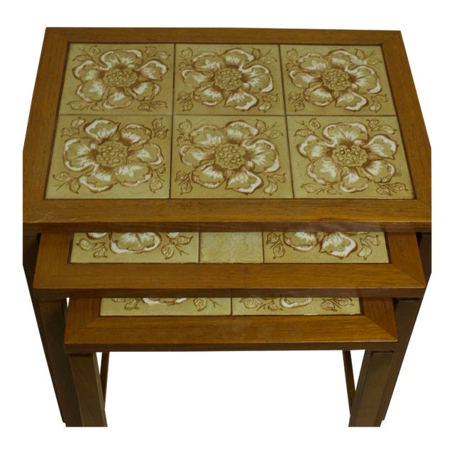 Danish Modern Teak & Tile Nesting Tables, Set of Three, 1970s For Sale