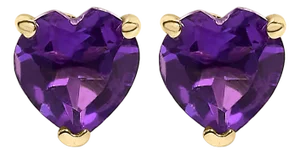 14K Yellow Gold 5MM Heart Cut Amethyst Solitaire Stud Earrings