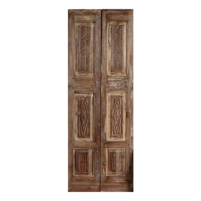 Rustic Modern Carved Double Doors – Reclaimed Wood Pantry Doors 80x29 For Sale
