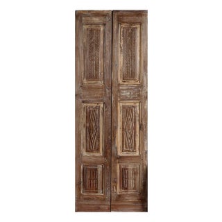 Vintage Carved Double Doors – Reclaimed Wood Sliding Pantry Doors 80x29 For Sale