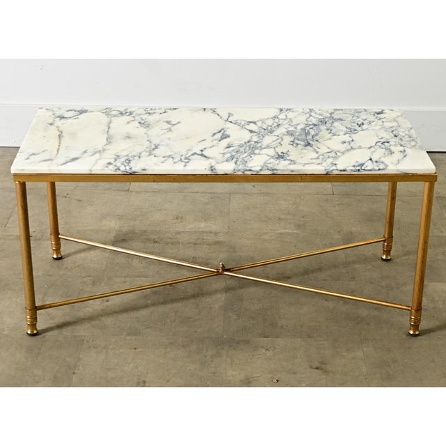 Metal French Mid 20th Century Marble and Brass Coffee Table For Sale - Image 7 of 9