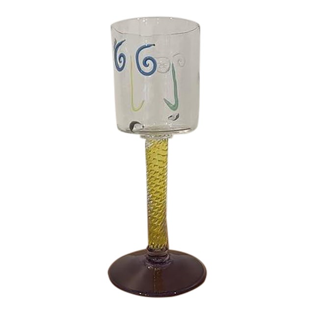 Late 20th Century Signed Kerry Feldman Fine Line Studios Abstract Face Art Wine Glass For Sale