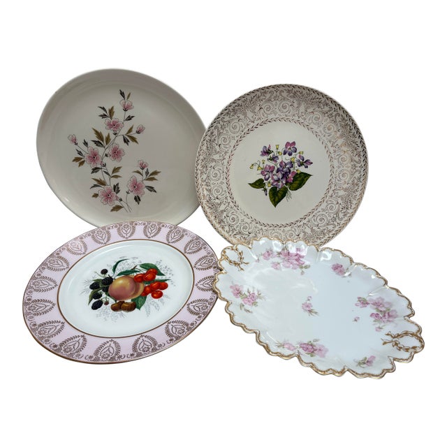 Vintage Mixed Fruit & Floral Mixed Porcelain Ceramic Plates-Set of Four For Sale