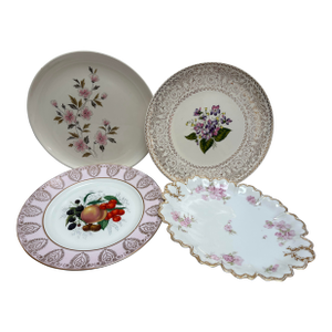 Vintage Mixed Fruit & Floral Mixed Porcelain Ceramic Plates-Set of Four