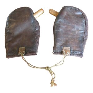 Antique 1930s Custom Made Leather Thumbless Boxing Gloves With Wooden Inserts