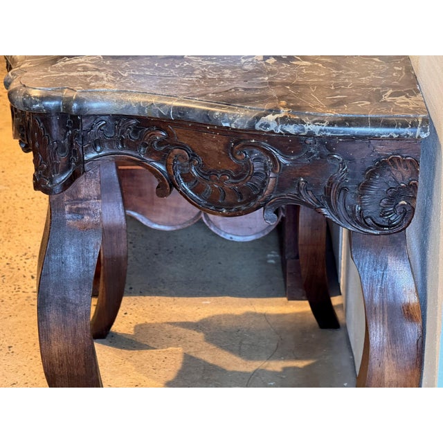 19th Century Walnut Console With Serpentine Marble Top For Sale - Image 9 of 10
