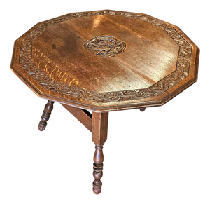 Antique Carved Tripod Folding Table in Oak, Netherlands, 1880s