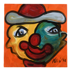 Signed Peter Keil "Clown in Contrast 1991" Oil on Masonite