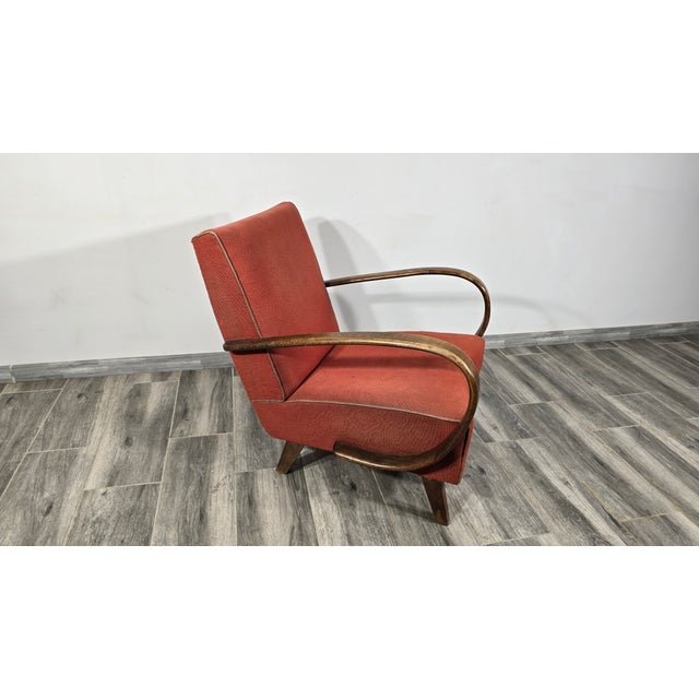 Red Art Deco Lounge Chair by Jindrich Halabala For Sale - Image 8 of 9