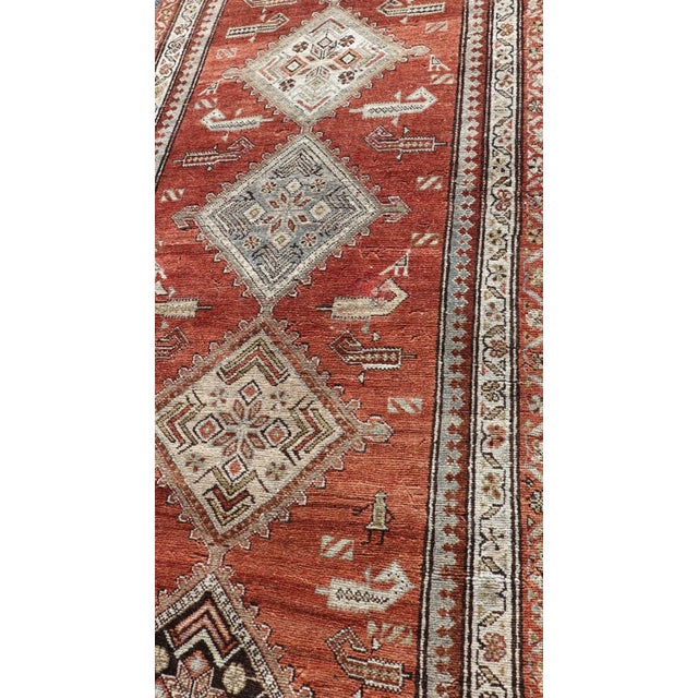 Early 20th Century Antique Kurdish Runner With Rusty Red Background and Medallions Tribal Motifs 3'5 X 10'1 For Sale - Image 5 of 14