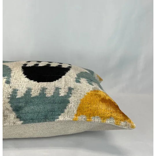 Turkish Modern Multicolor Velvet Silk Ikat Pillow Cover For Sale - Image 4 of 5