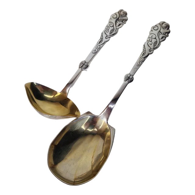 Danish Serving Spoons by Christian F. Heise, 1916, Set of 2 For Sale