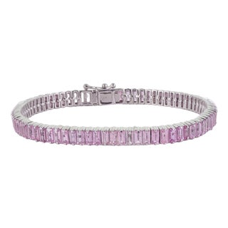 Baguette Cut 10.47 Ct Pink Sapphire Linear Tennis Bracelet for Valentine in Silver, 7 Inch For Sale