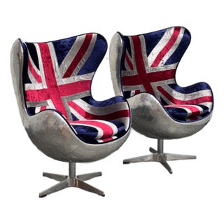 Acme Furniture Brancaster British Flag Egg Chairs, Pair For Sale