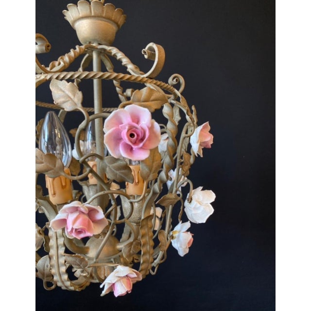 Antique Iron and Porcelain Chandelier, 1960s For Sale - Image 16 of 17