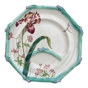 19th Century French Majolica Asparagus Plate Iris Longchamp