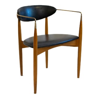 Dan Johnson Walnut and Brass Viscount Chair by Selig For Sale