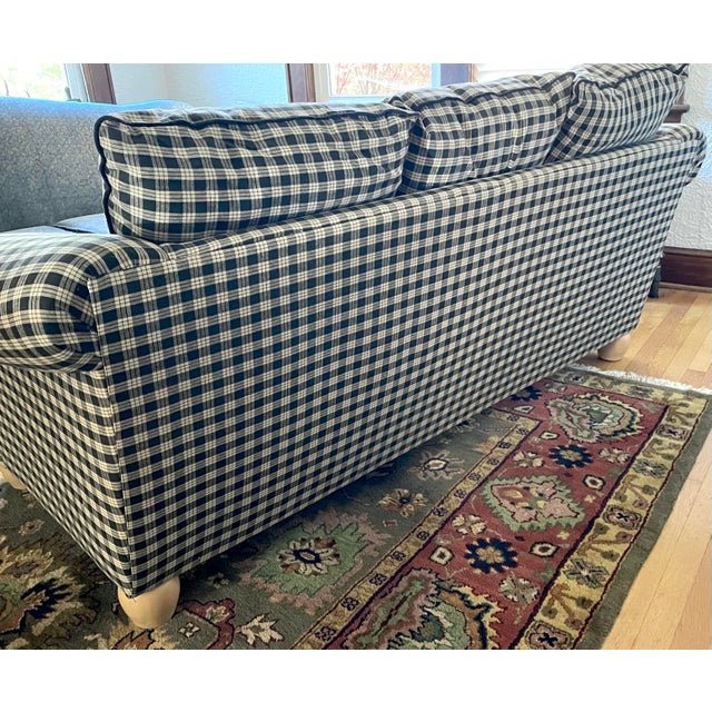 1990s Flexsteel Full Scroll Arm Gingham Sofa, American Made Chairish