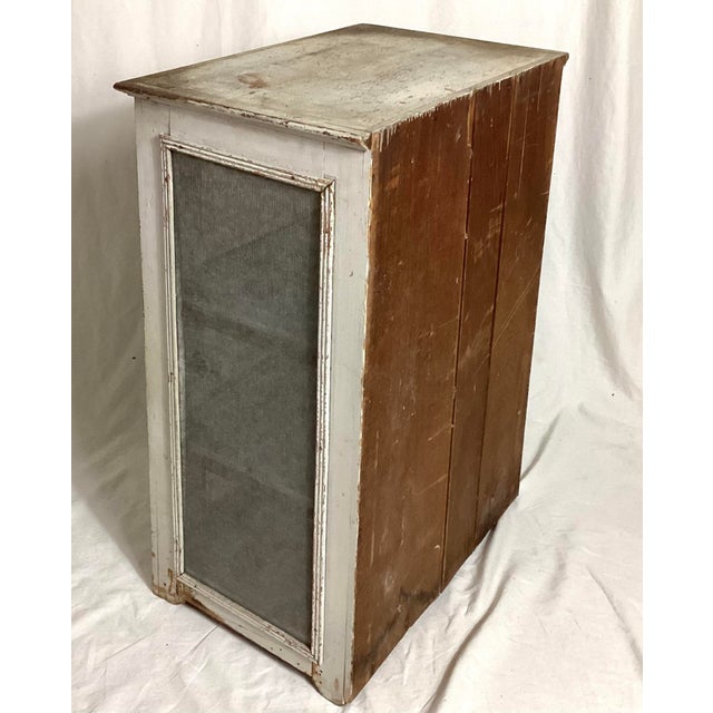 Late 19th Century Early American Small Primitive Pie Safe Cupboard in White Paint For Sale - Image 9 of 10