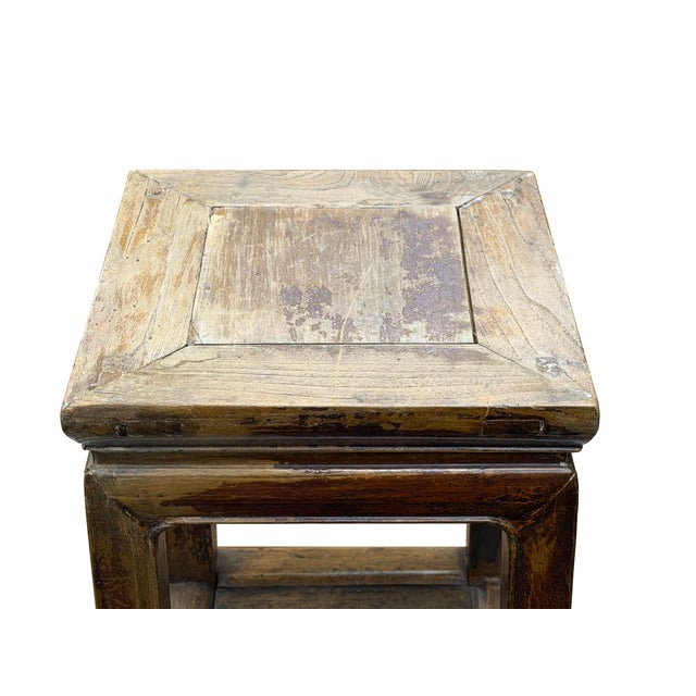 Taupe Vintage Patina Square Slim Wood Pedestal Display Stand Side Table For Sale - Image 8 of 9