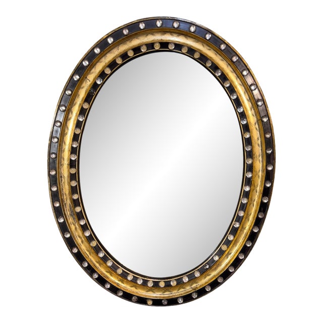 Irish Regency Gilt and Ebonized Convex Mirror, Late 19th Century For Sale