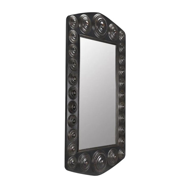 Noir Nanna Mirror, Hand Rubbed Black with Light Brown Trim For Sale - Image 4 of 5