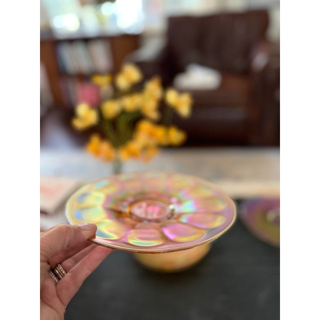 Mid-Century Modern Vintage Imperial Glass | Wide Panel Marigold Carnival Plates | Set of 6 | 7.5" D For Sale - Image 3 of 16