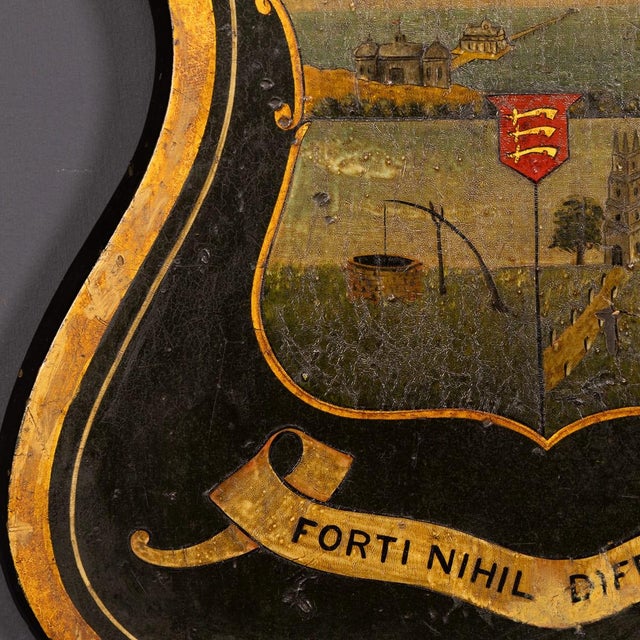 Black Antique English Hand-Painted Essex Armorial Shield, 19th Century For Sale - Image 8 of 14