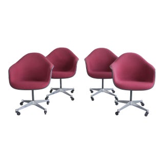 1970s Vintage Eames Burgundy Swivel Shell Chairs - Set of 4 For Sale