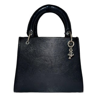Vintage Chrome Hearts Leather Top Handle Bag With Sterling Silver Charms For Sale