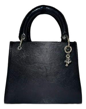 Vintage Chrome Hearts Leather Top Handle Bag With Sterling Silver Charms