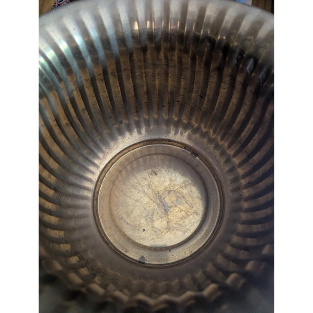 Metal Large Vintage Solid Brass Fluted Cachepot Planter For Sale - Image 7 of 7