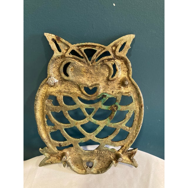 Metal Vintage Brass Owl Trivet For Sale - Image 7 of 7