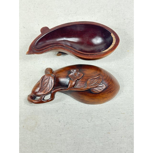 Chestnut Antique Japanese Hand Carved Antique Japanese Wooden Lidded Box Shaped Like an Eggplant. For Sale - Image 8 of 10