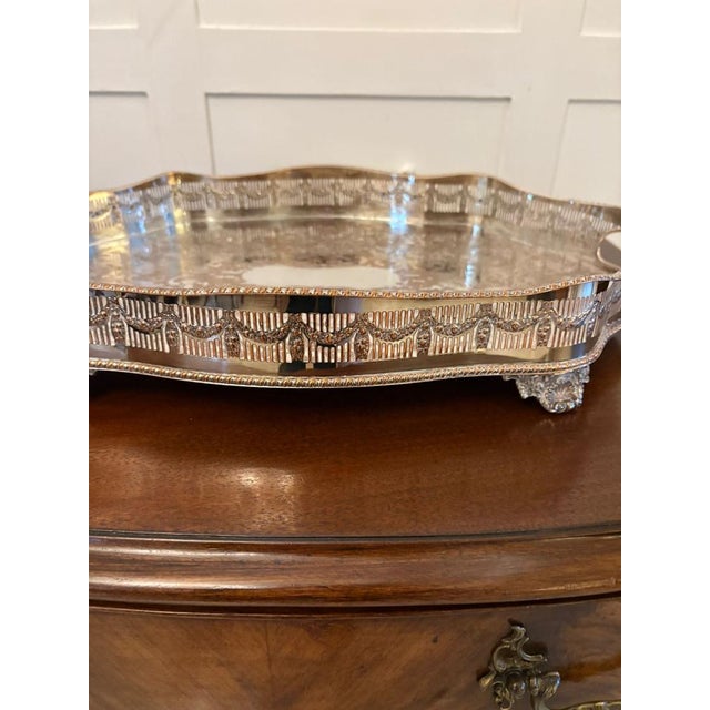 Antique Edwardian Sheffield Plated Engraved Tea Tray, 1910 For Sale - Image 6 of 9