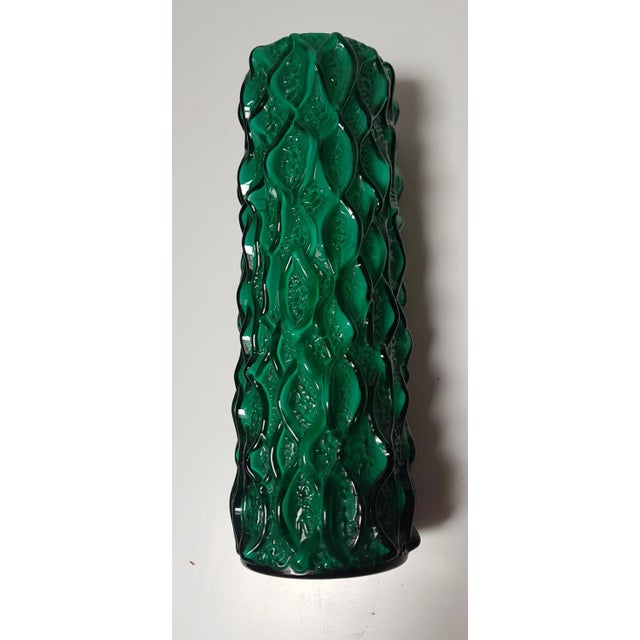 Cylindrical Green Borkenglas Vase with White Overglaze, 1970s For Sale - Image 4 of 4