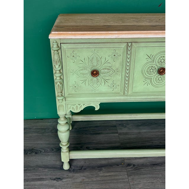 1940s Spanish Style Oak Console Cabinet For Sale - Image 9 of 12