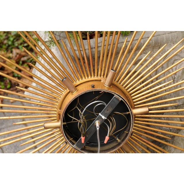 Vintage French Gilt Metal Sunburst Flush Mount Light Fixture from the 1950s For Sale - Image 11 of 11