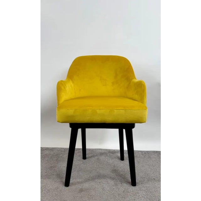 Yellow Mid Century Modern Style Yellow Velvet & Ebony Dining or Side Chair, Set of 4 For Sale - Image 8 of 12