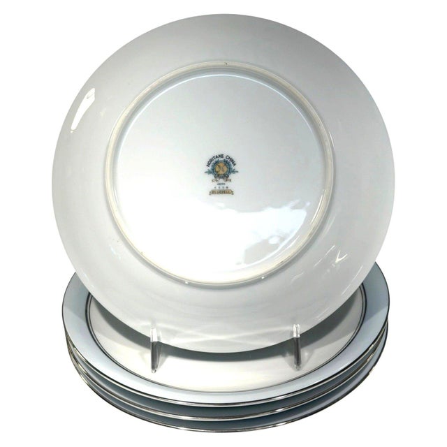 Traditional Noritake Bluebell 5558 Salad Luncheon Plates 8" Blue Silver Trim Set of 4 For Sale - Image 3 of 5