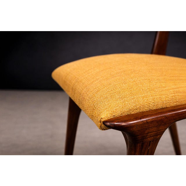 1950s Set of 2 Chairs in Rosewood & Yellow Linen Canvas, Carlo Hauner, 1950s For Sale - Image 5 of 14