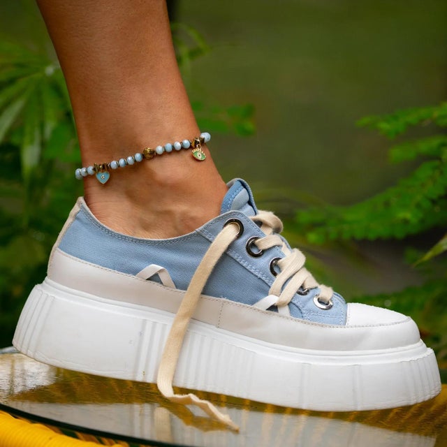 Protective Evil Eye Heart Charm Blue Crystal Beaded Anklet For Sale - Image 4 of 7