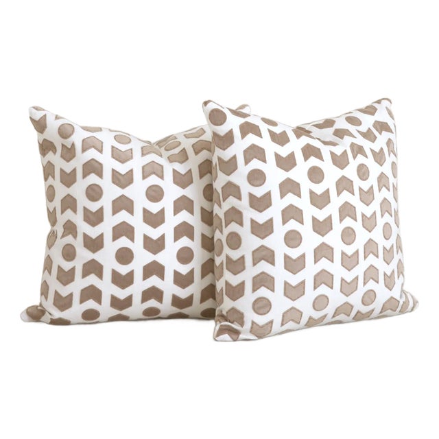 Geo Pillows with Suede Appliquè - a Pair For Sale