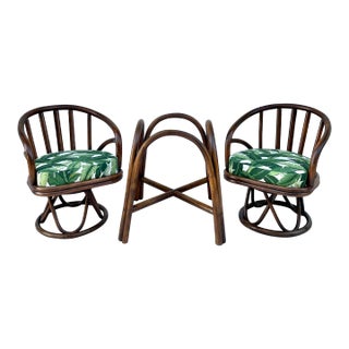 Mid-Century Bent Bamboo Set of Swivel Chairs and Table Base - 3 Pieces For Sale