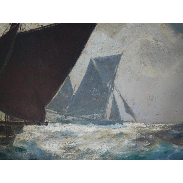 Franz Müller-Gossen, Sailboats in a Storm, 1920s, Oil on Canvas For Sale - Image 13 of 18