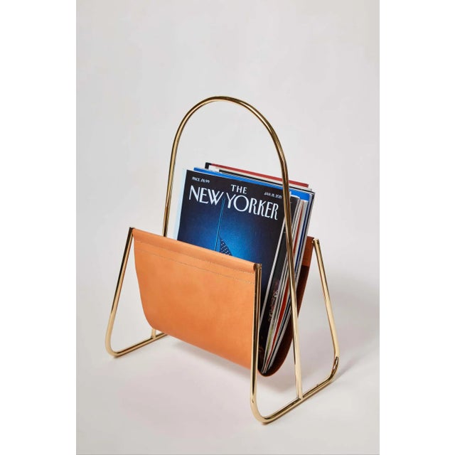 Not Yet Made - Made To Order Carl Auböck Model #4019-2 Cognac Leather and Brass Magazine Rack For Sale - Image 5 of 11