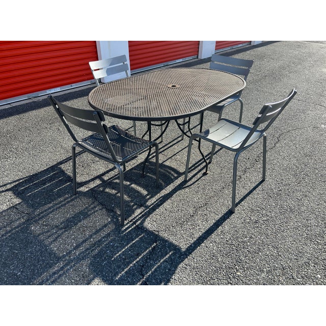 American Wrought Iron Table & 4 Aluminum Chairs Patio Set ~ For Sale - Image 3 of 8